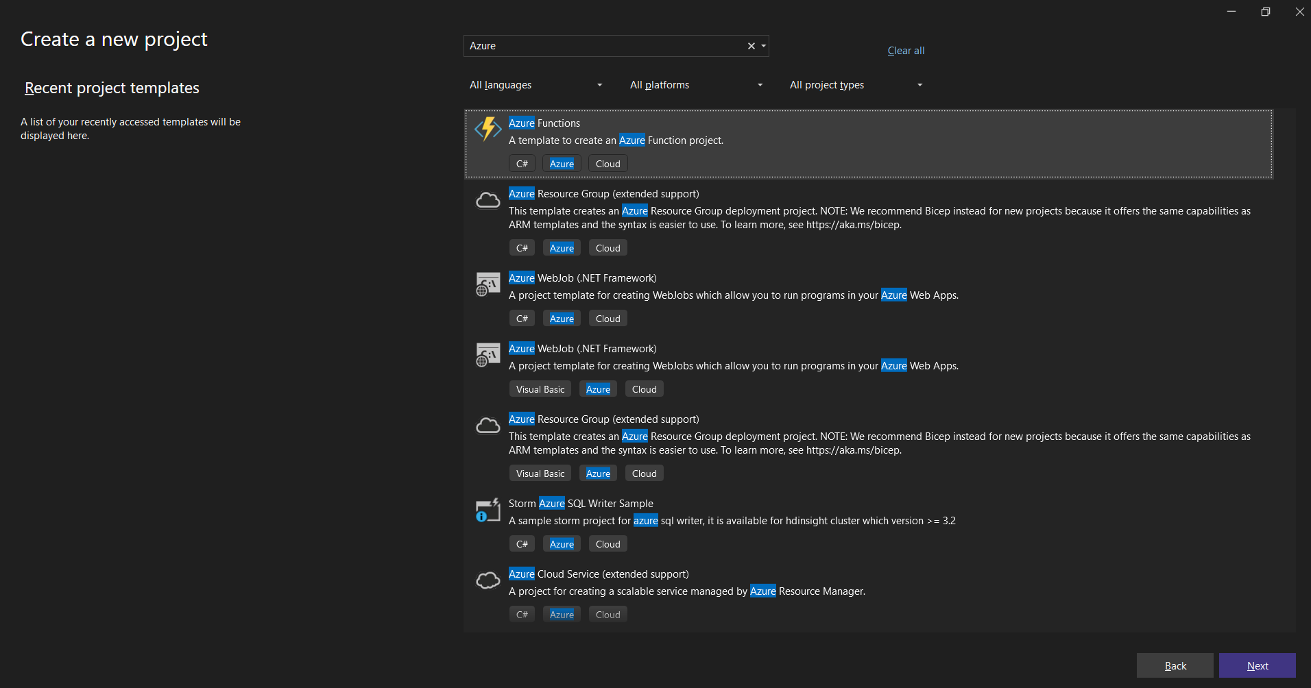Create an Azure Functions project in visual studio