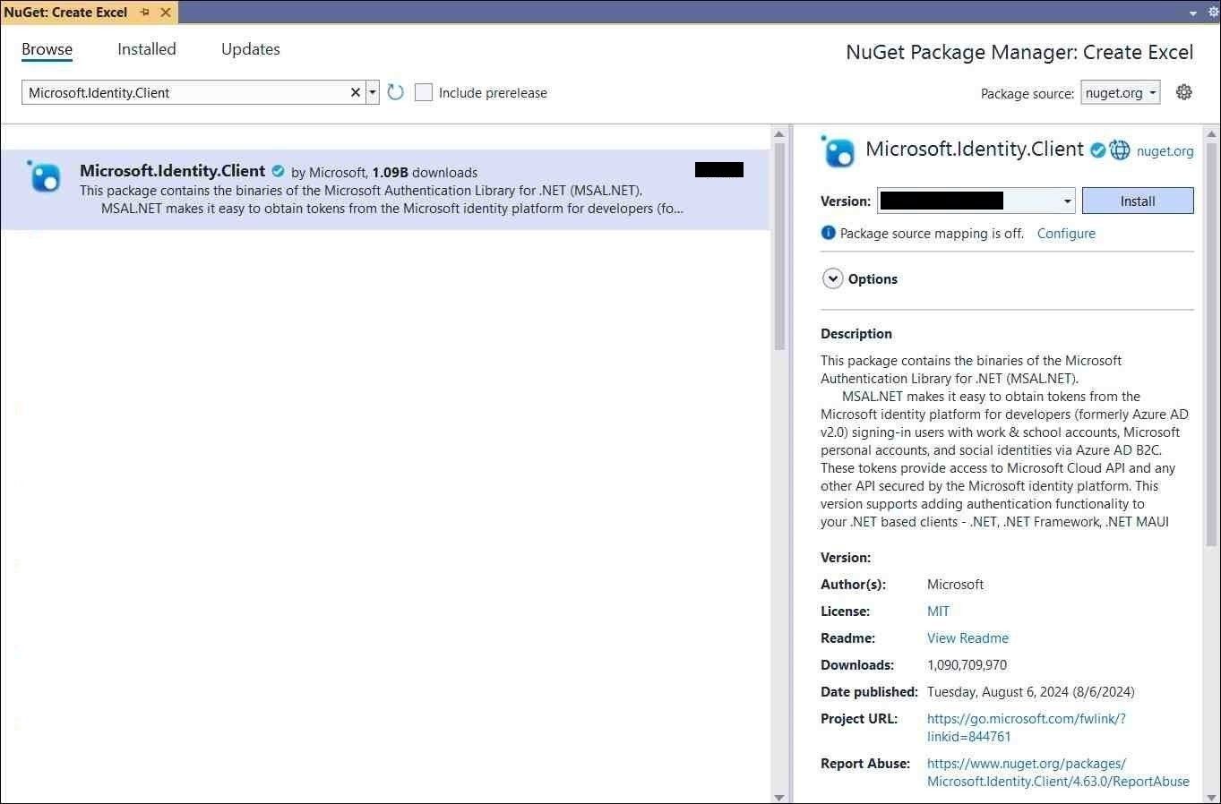 Install Microsoft.Identity.Client NuGet Package