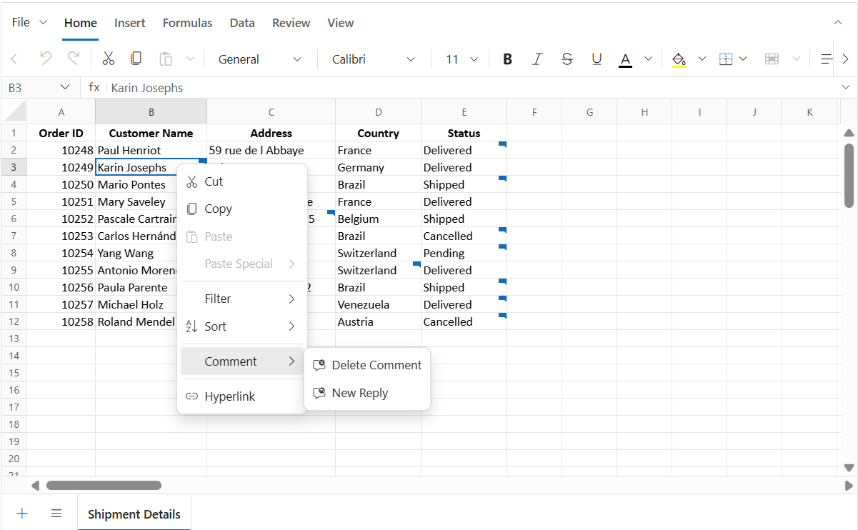 Deleting a comment thread in Spreadsheet