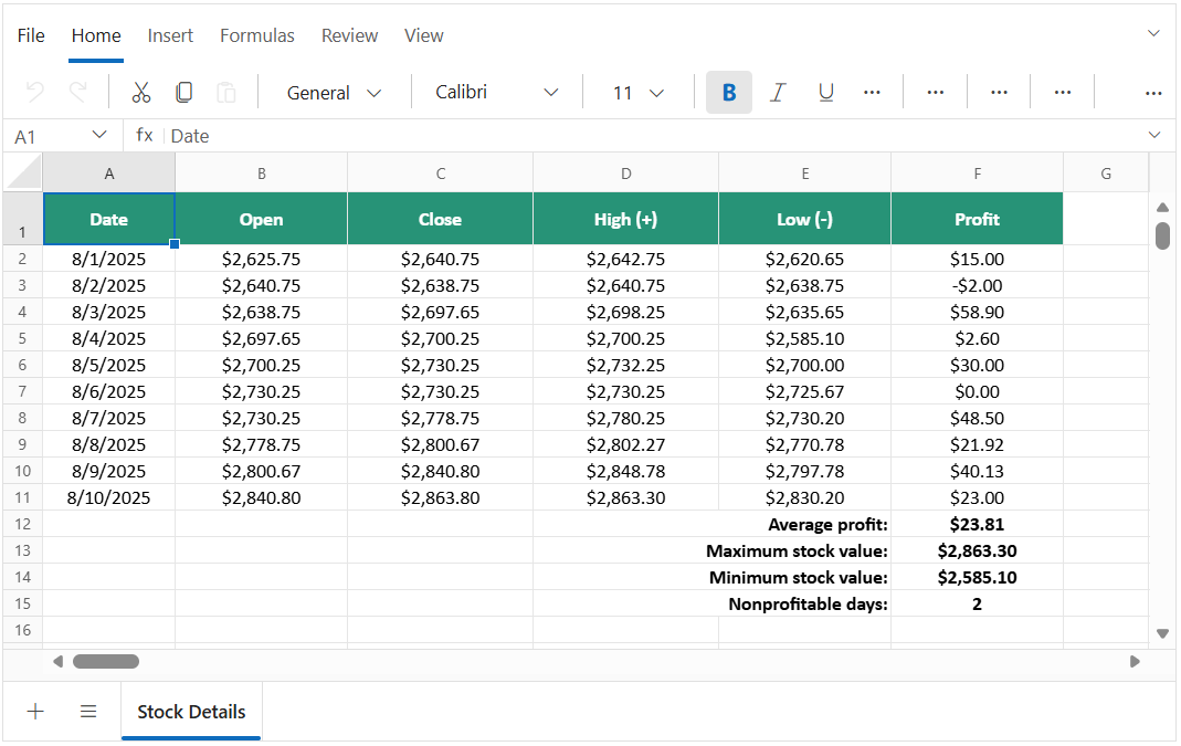 Blazor Spreadsheet