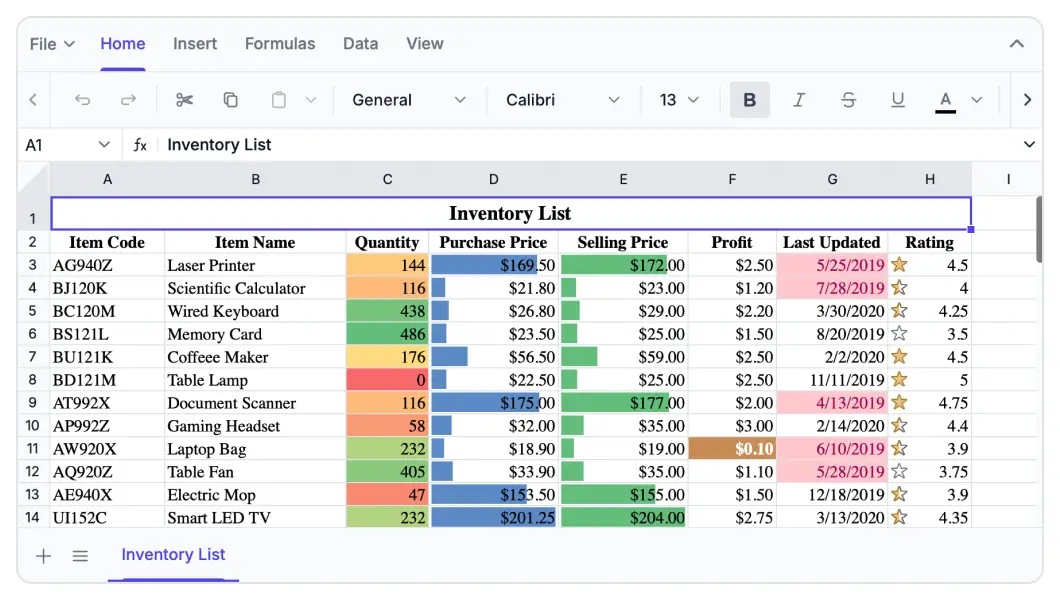 JavaScript ES5 Spreadsheet Control