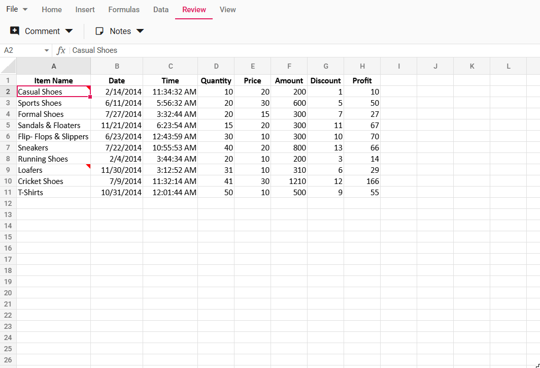 Show/Hide notes in Spreadsheet