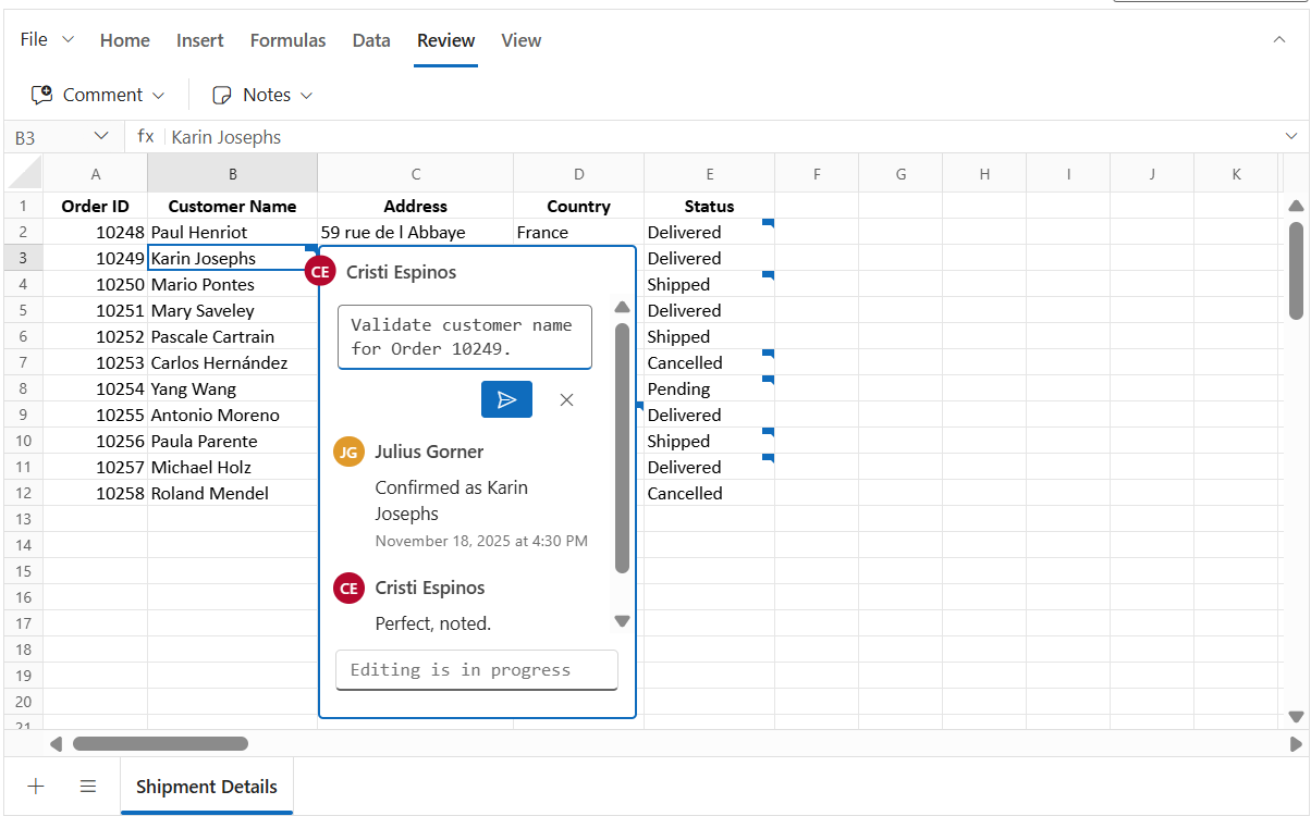 Editing a comment reply in Spreadsheet
