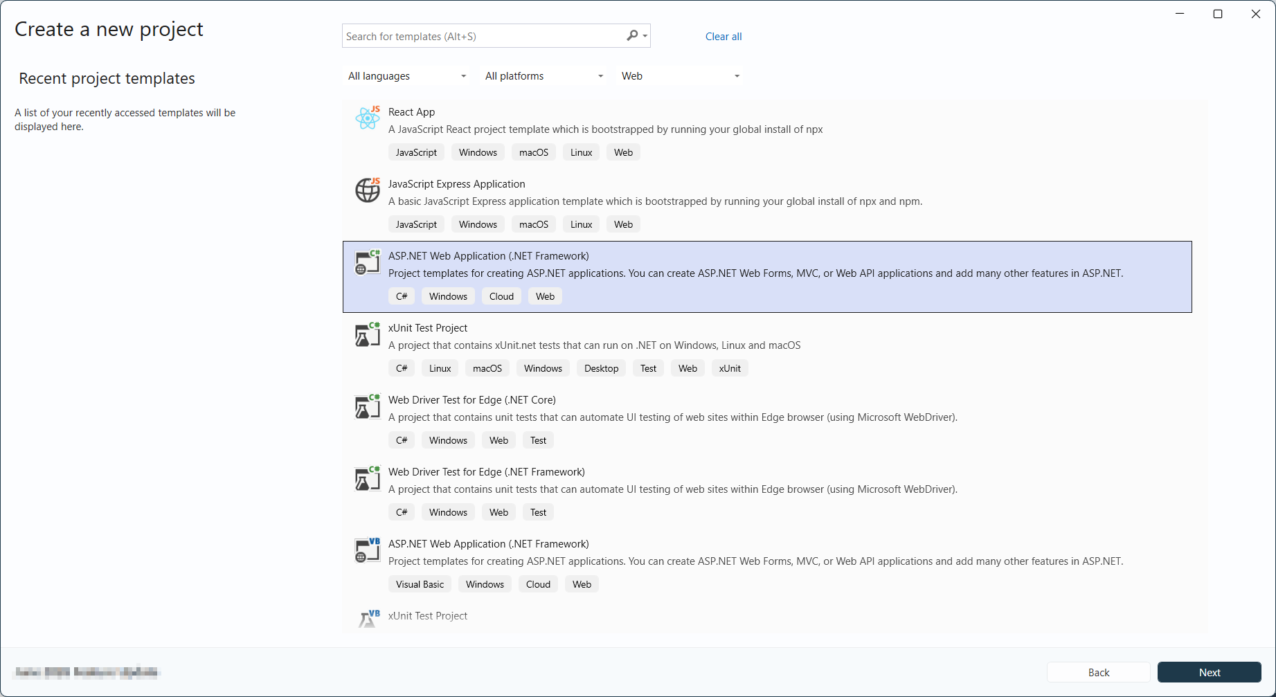 Create ASP.NET Web application in Visual Studio