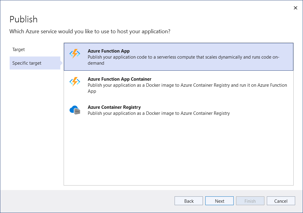 Select the target as Azure