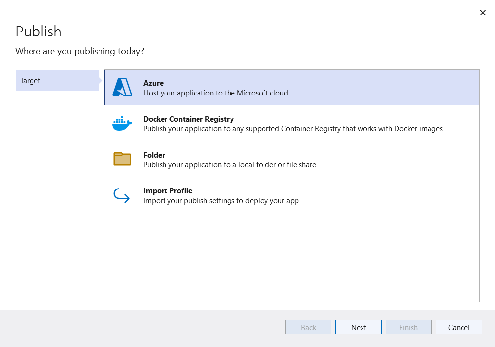 Select the target as Azure