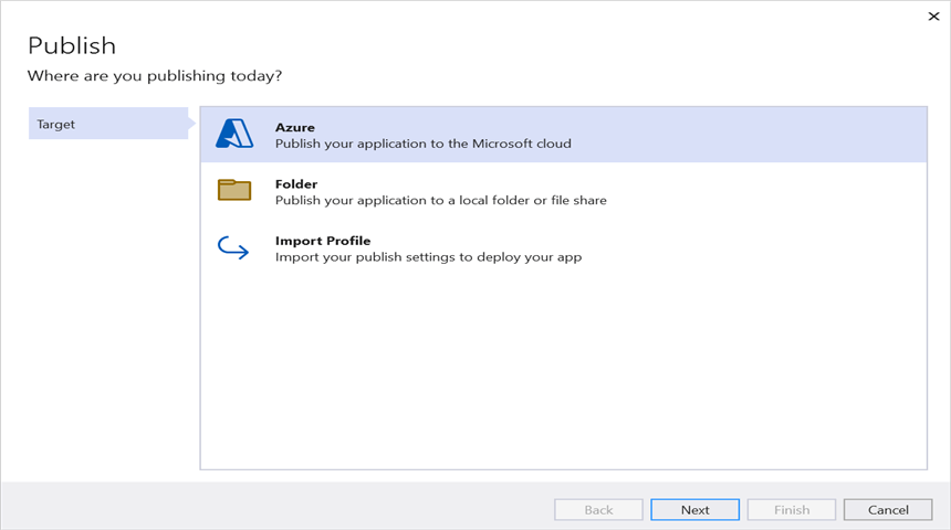 Select the target as Azure
