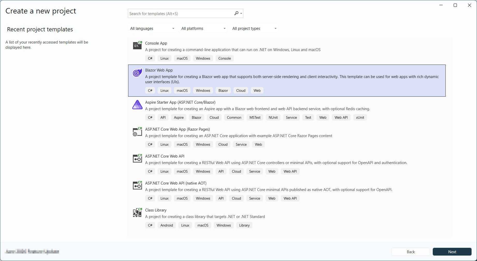 Create Blazor Web App application in Visual Studio