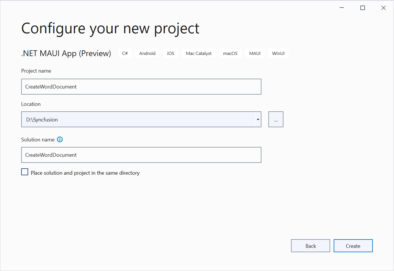 Create a project name for your new project