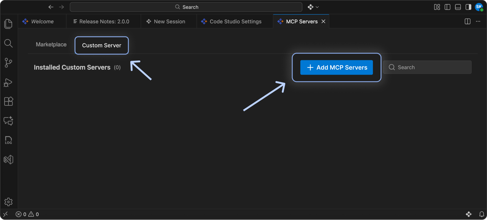 Custom Server Tab