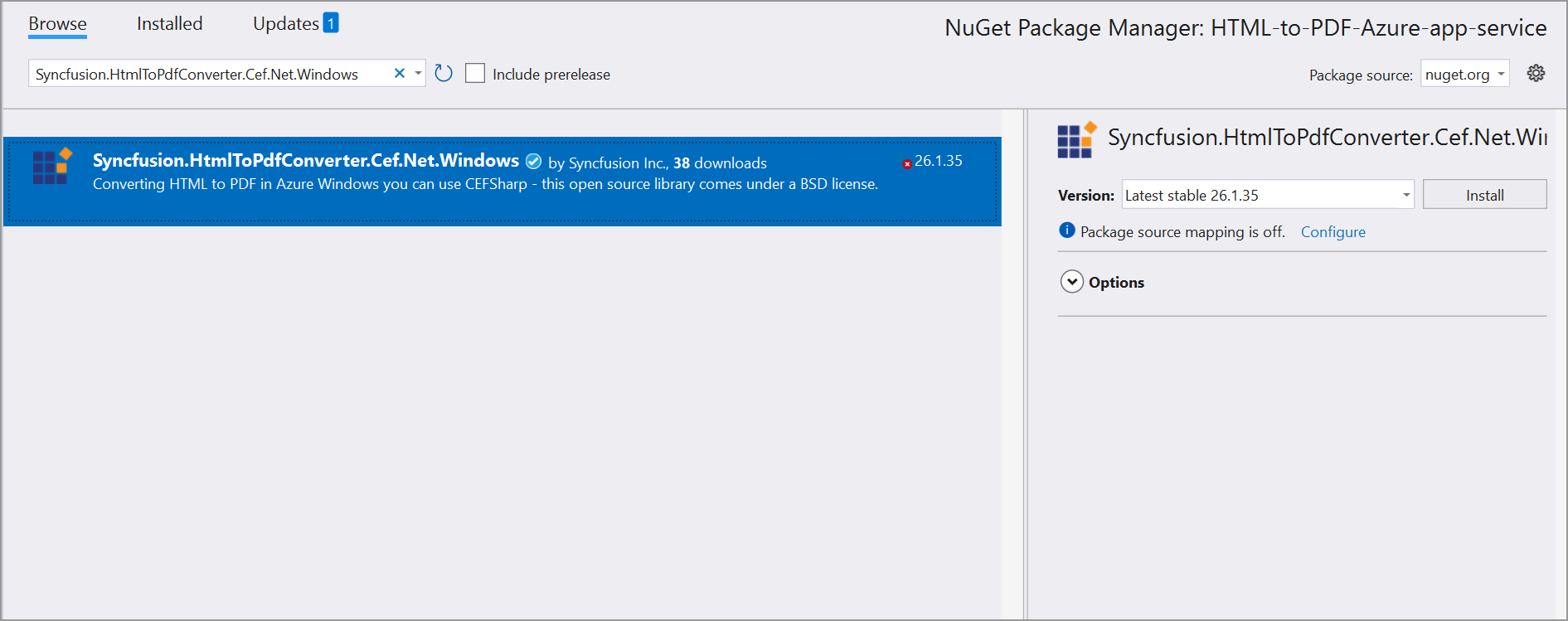 NuGet package installation