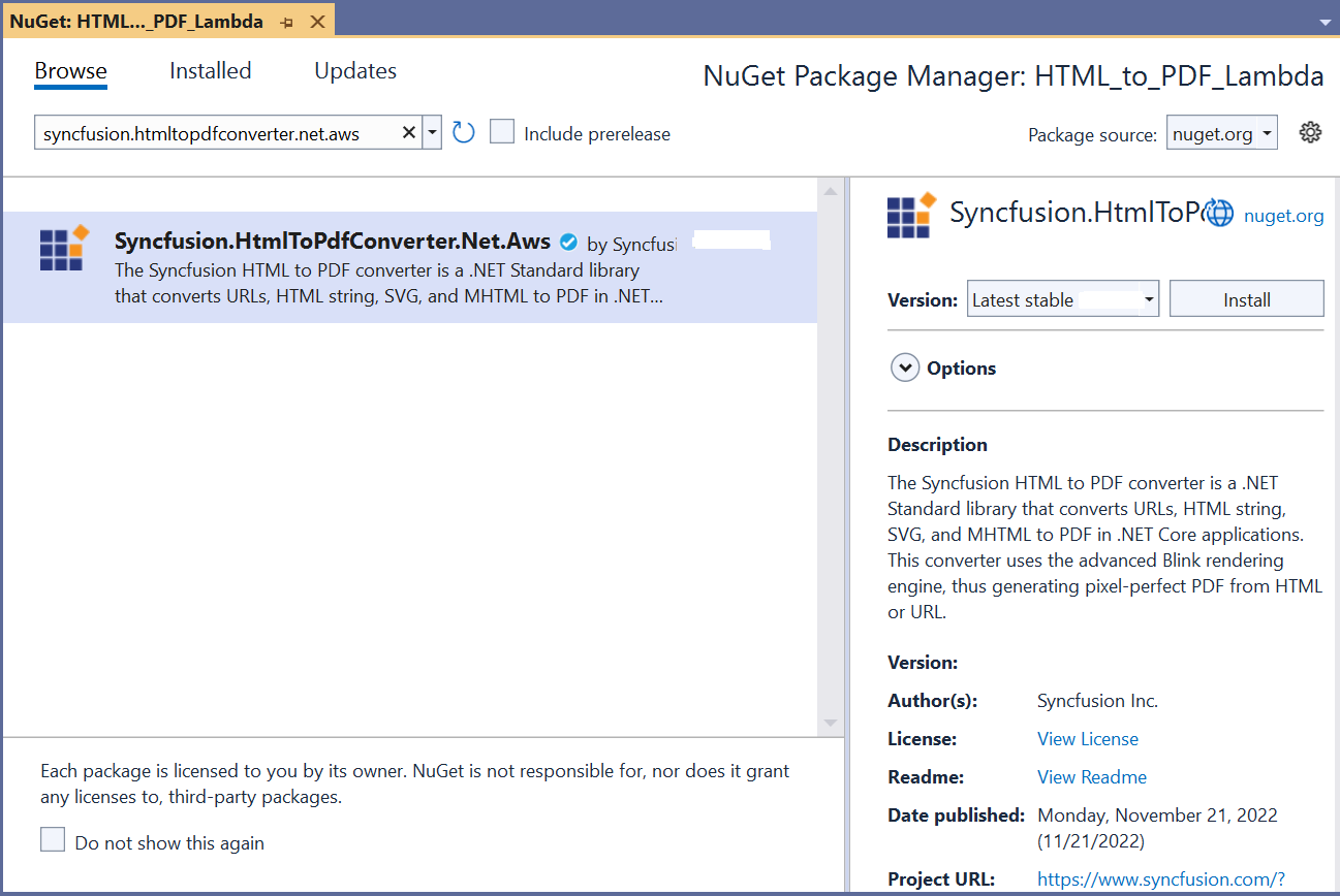 NuGet package installation