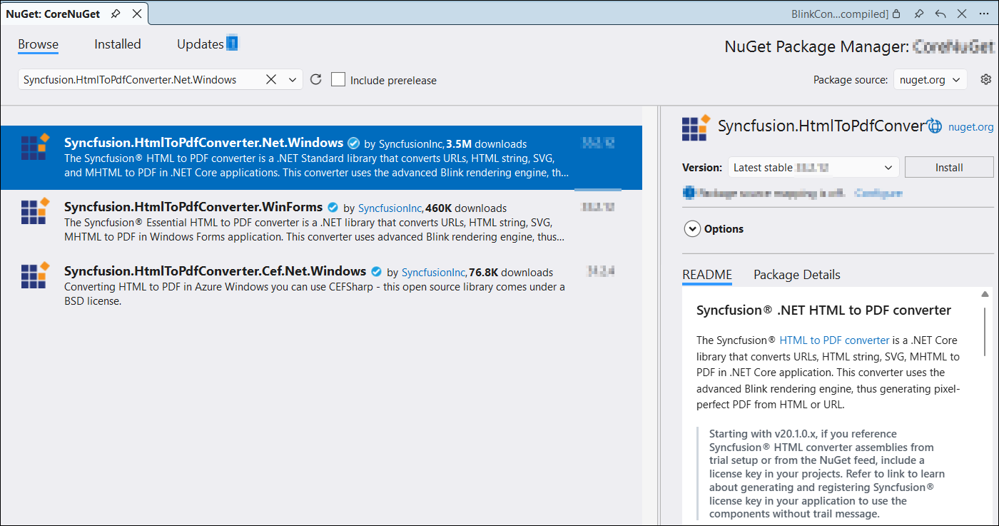 NuGet package installation