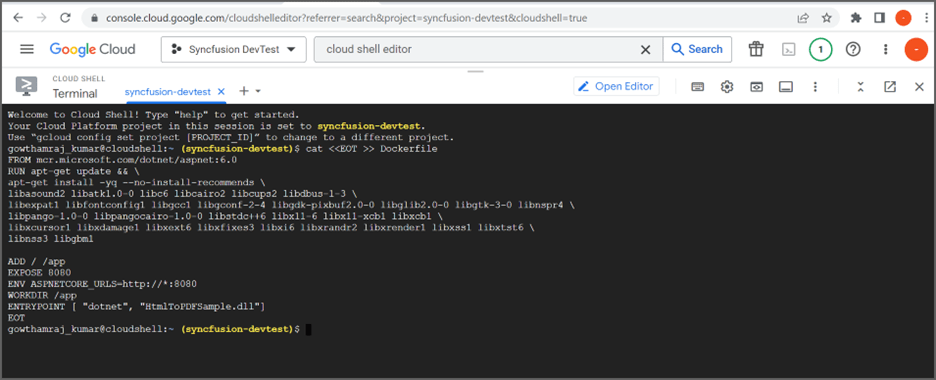 Docker file to publish