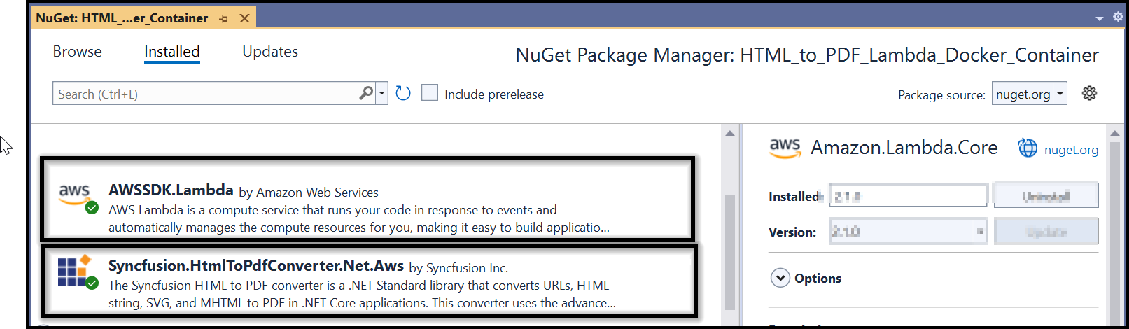 NuGet package installation