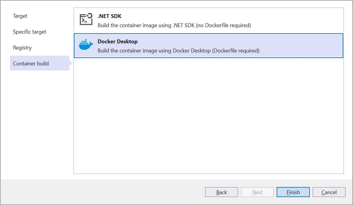 Select the Container build option