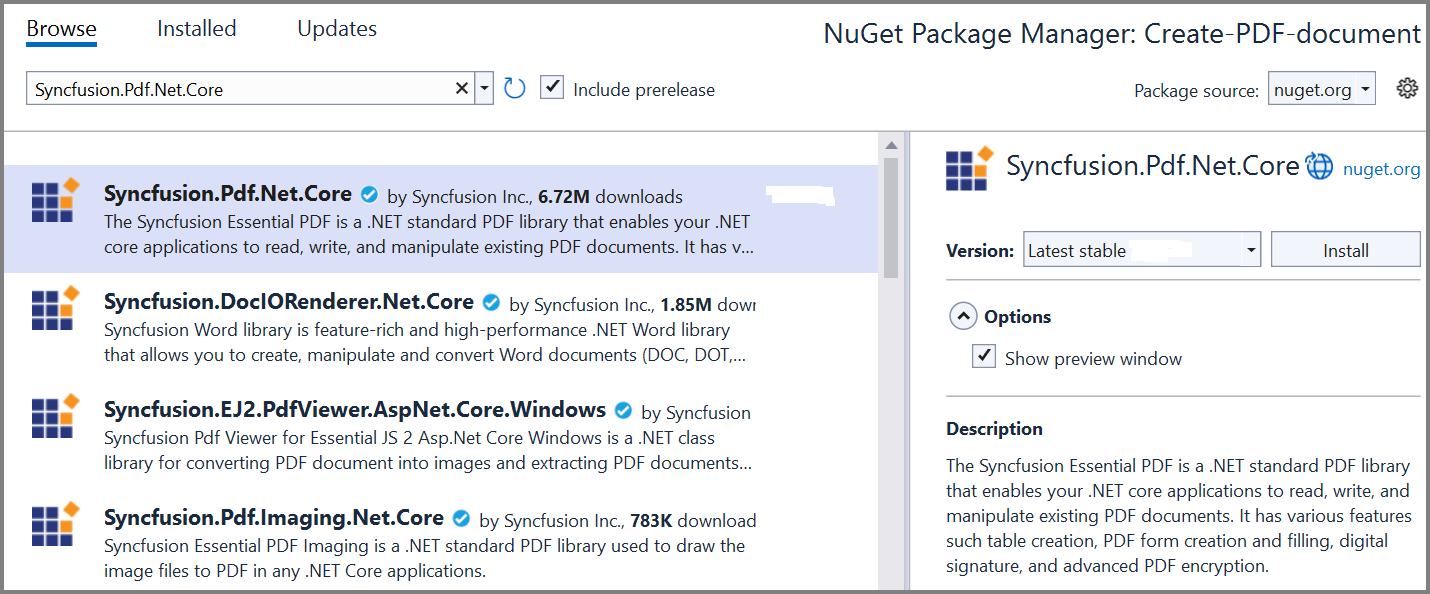 NuGet package installation