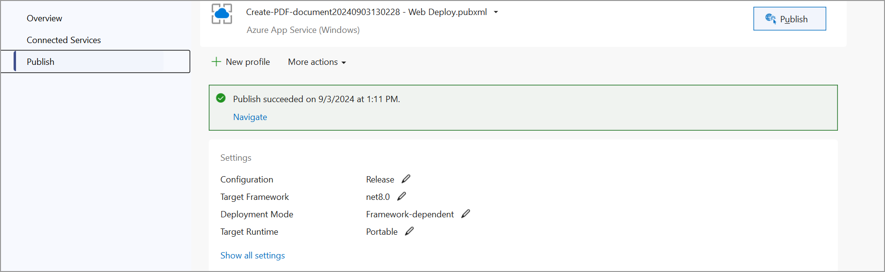 Publish has been succeeded