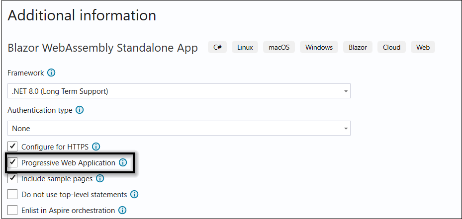 Blazor WASM PWA step2