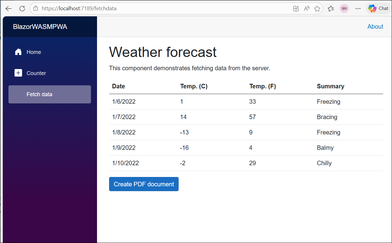 Blazor WASM PWA browser
