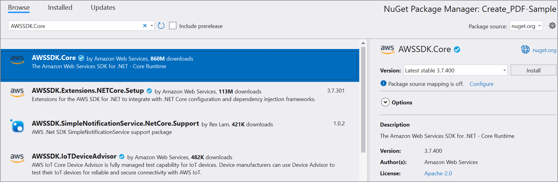 Install Nuget Package