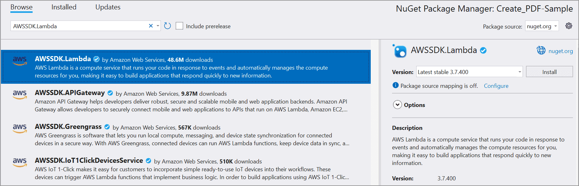 Install Nuget Package