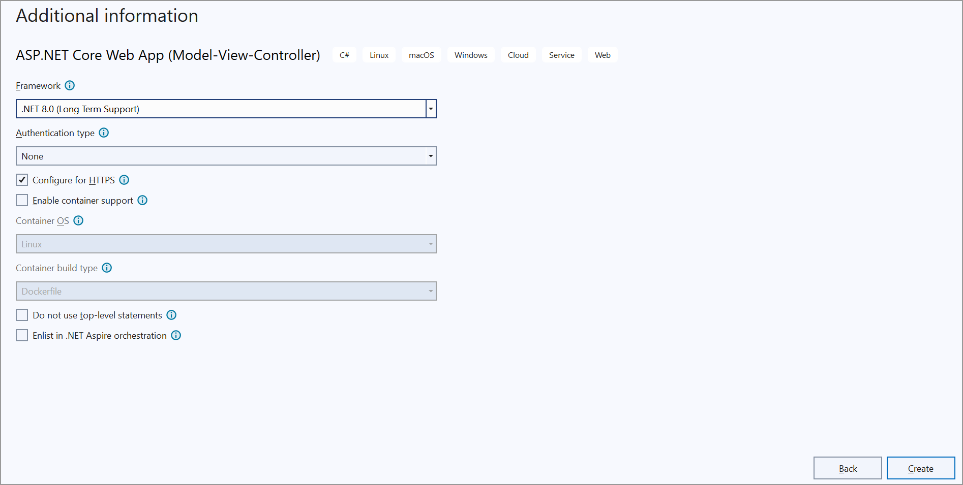 Create ASP.NET Core Web application in Visual Studio