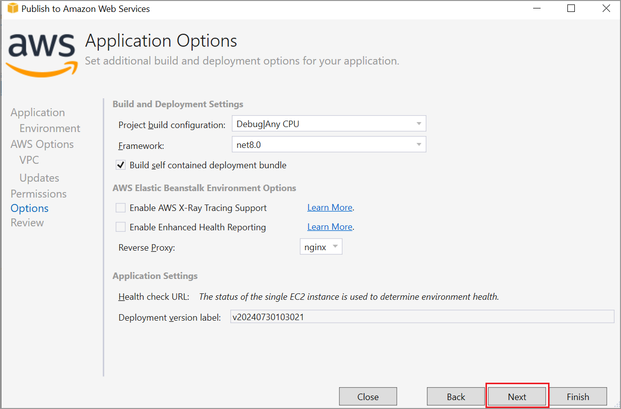 Application Options Window