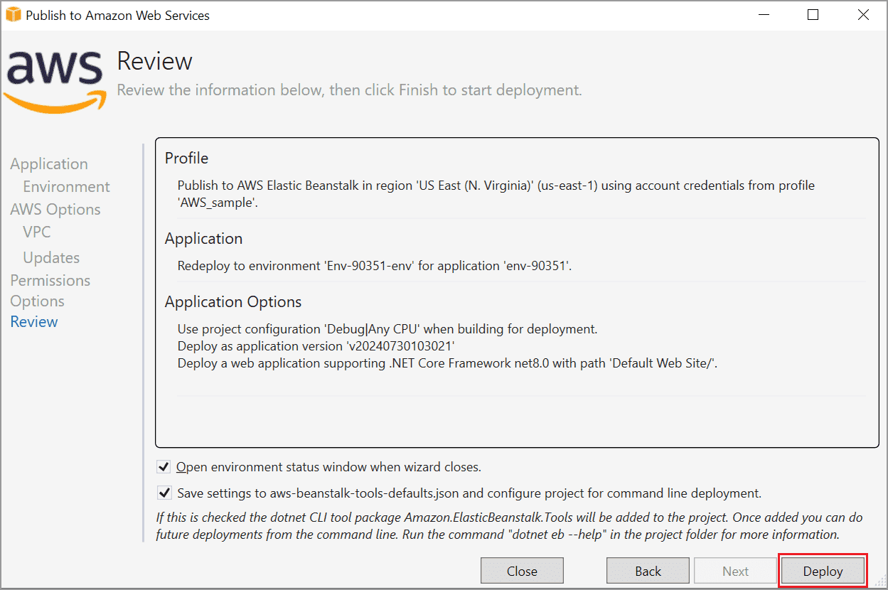 Deploy From the Review Window