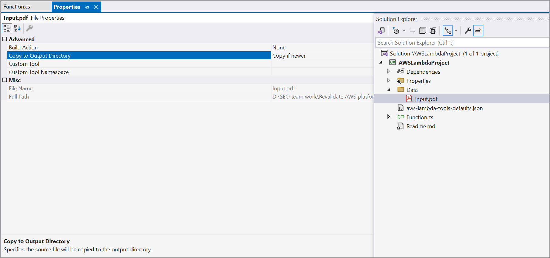 Property change for data files