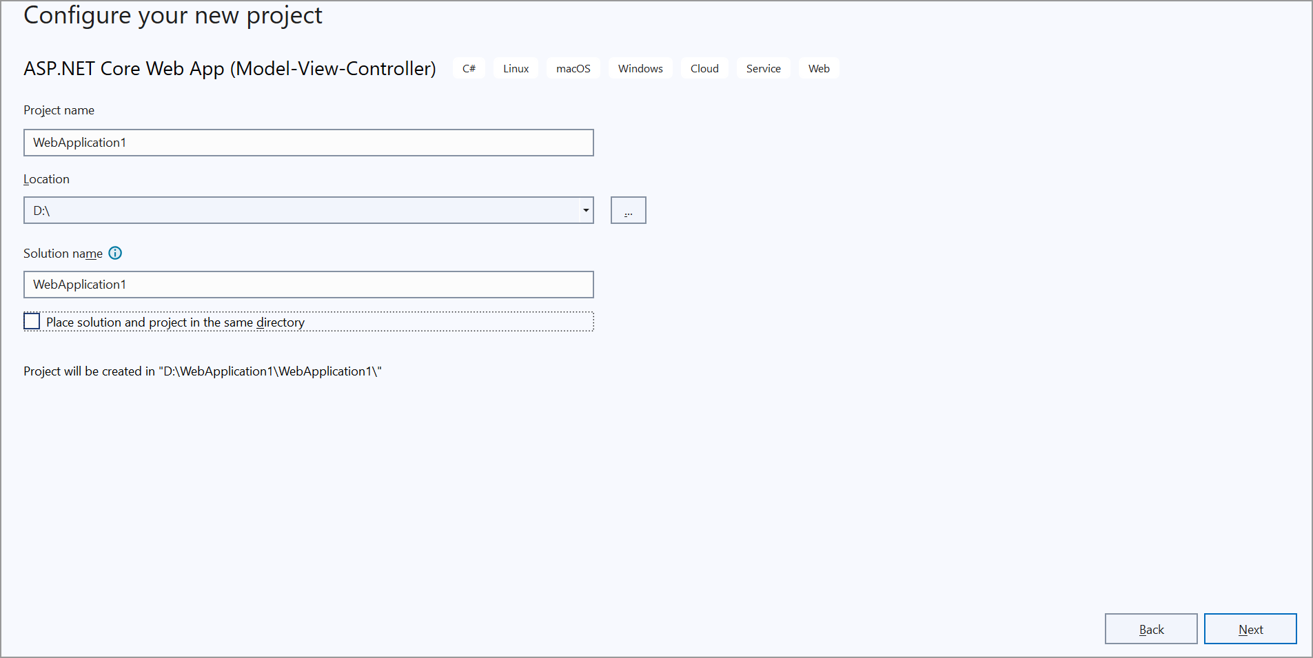Create ASP.NET Core Web application in Visual Studio