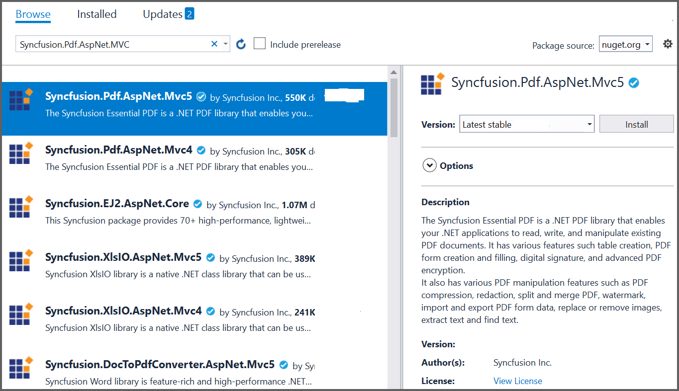 Install PDF MVC NuGet package