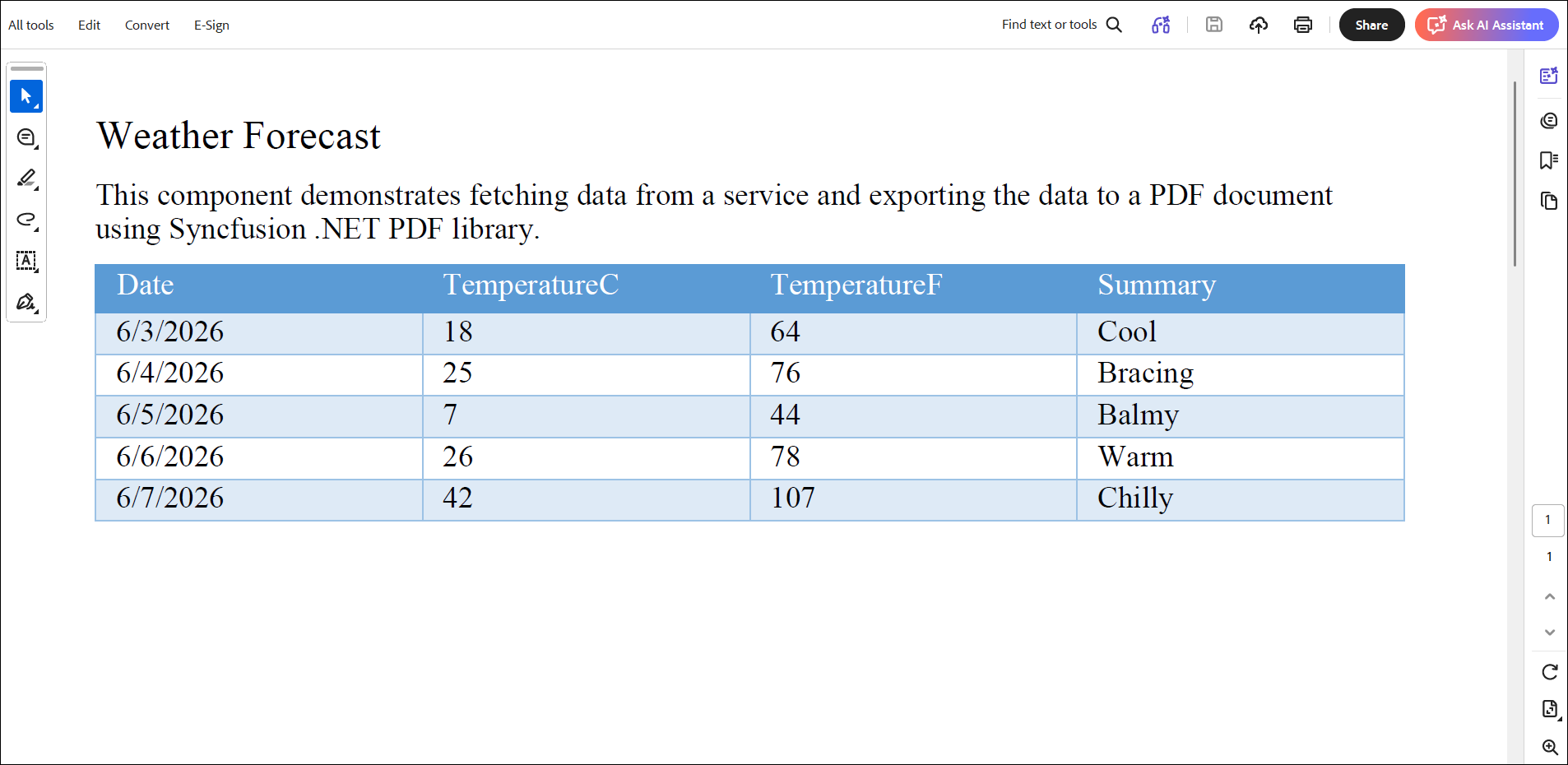 ASP.NET Core output PDF document