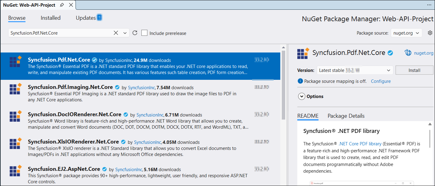 Install PDF NuGet package