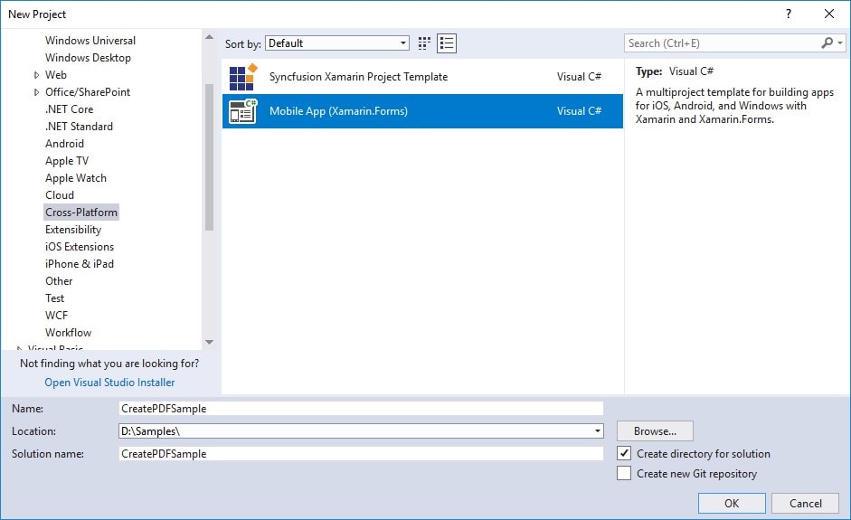 Xamarin project creation