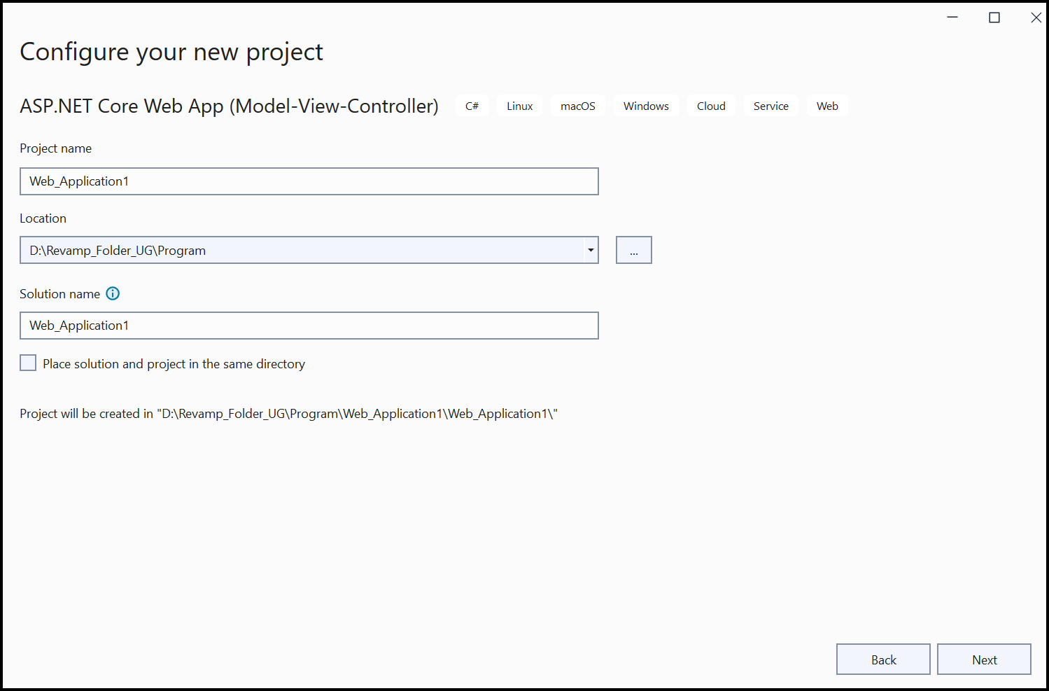 Create ASP.NET Core Web application in Visual Studio