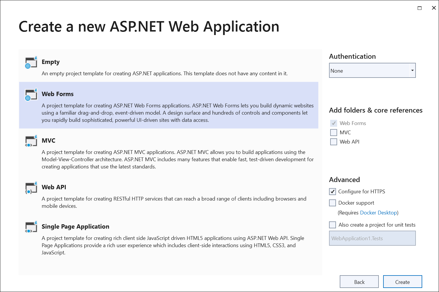 Create ASP.NET Web application in Visual Studio - step2