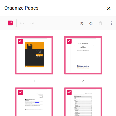 Context menu displaying page operations