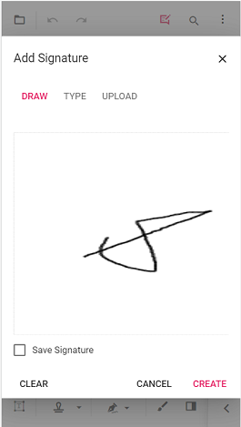 Open signature canvas