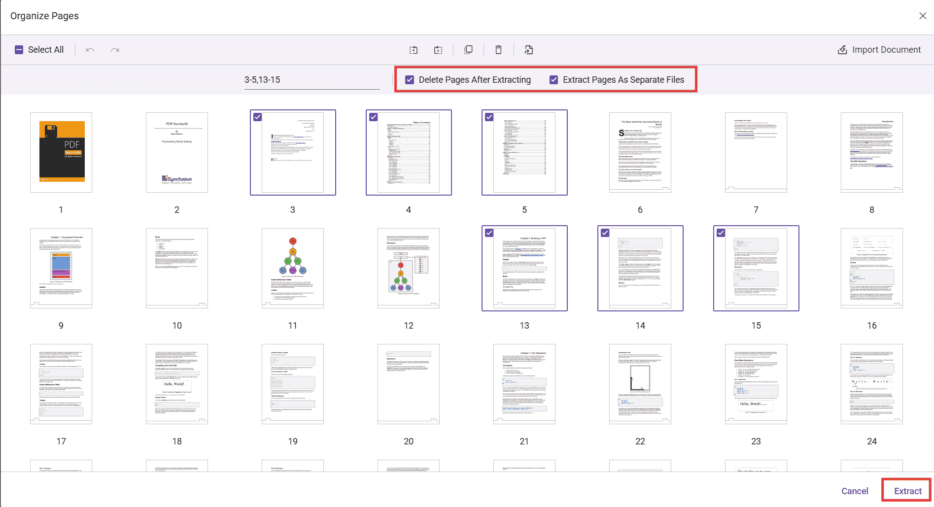 Checkboxes for extract options