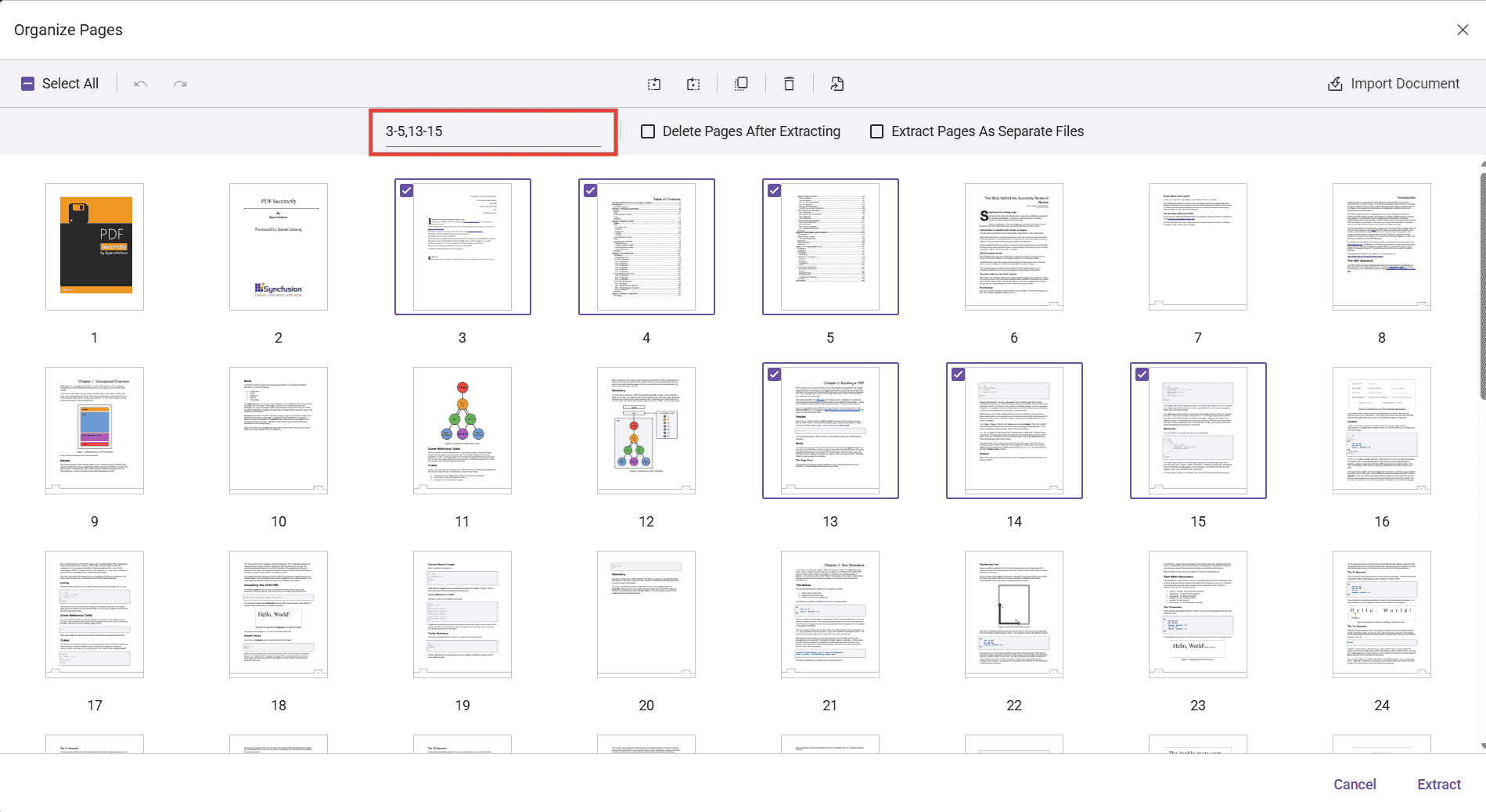 Extract Pages with selected thumbnails