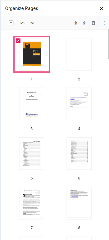 Page organization interface for modifying PDF pages