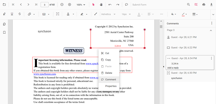 Adding comments to a sticky note annotation