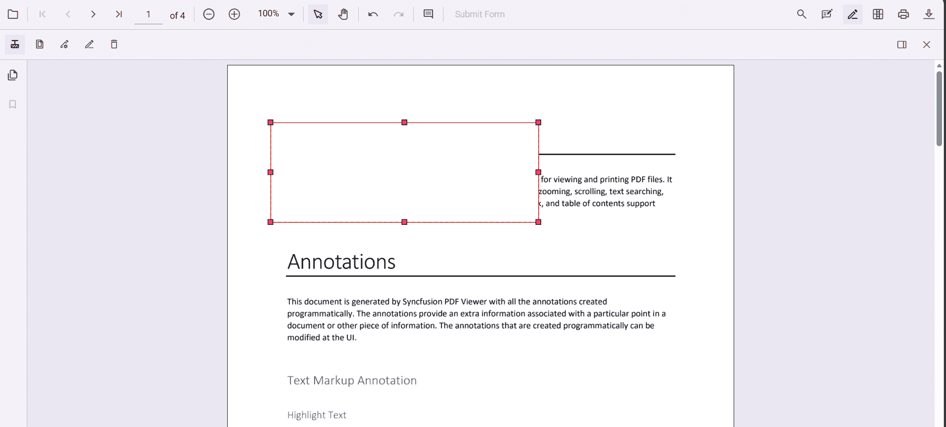 Drawing a redaction annotation on the page