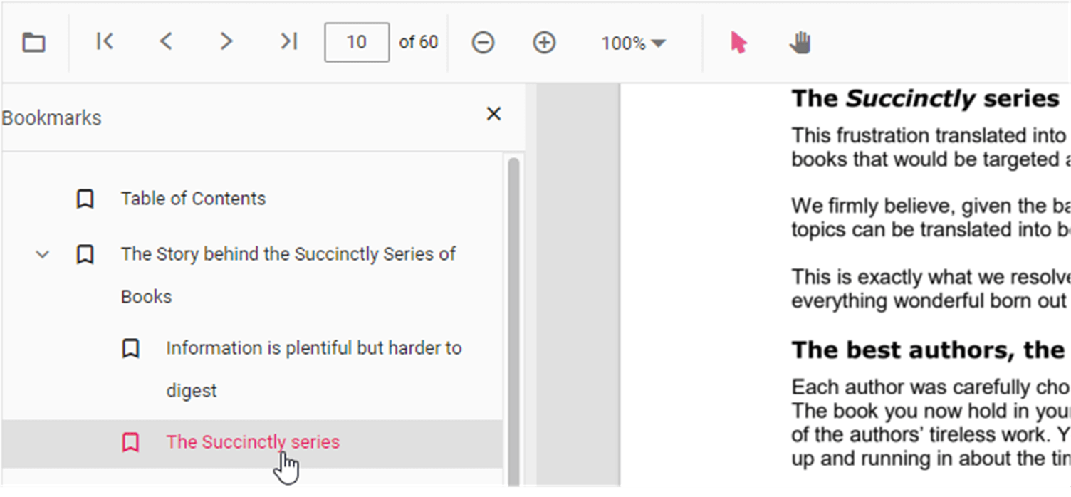 Bookmark panel in the PDF Viewer