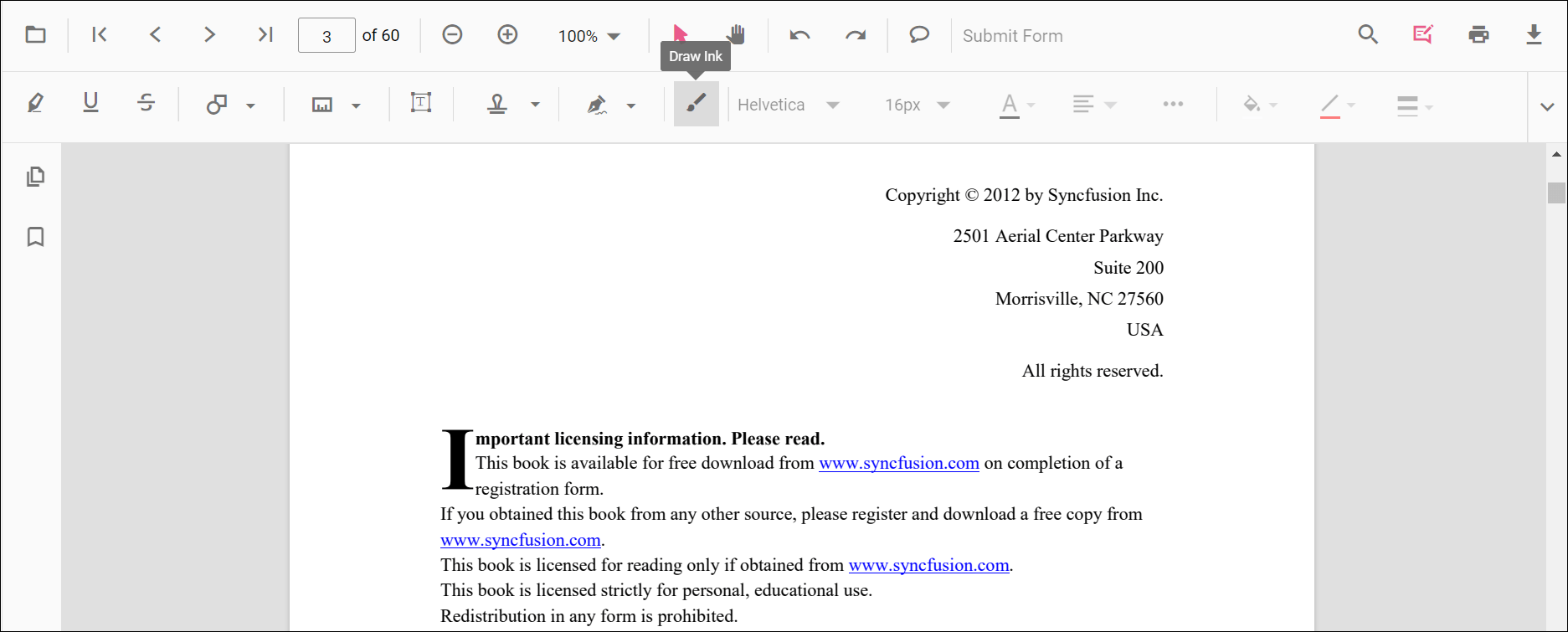 Ink tool in the annotation toolbar