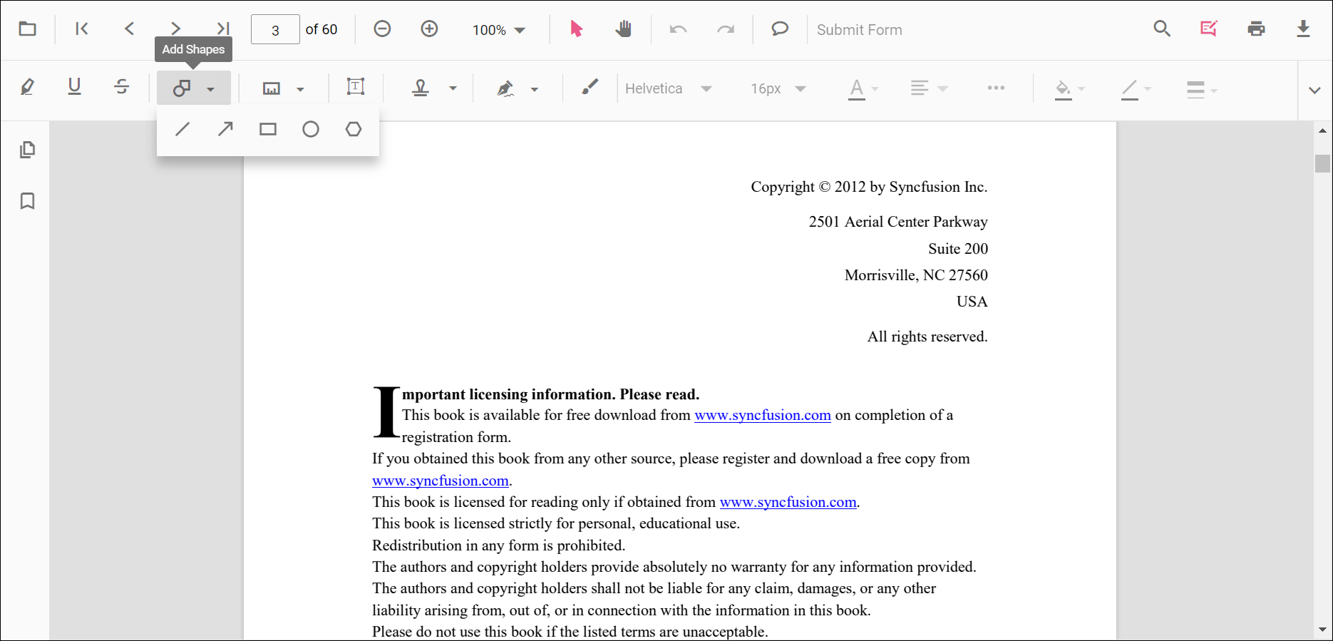 Shape annotation toolbar