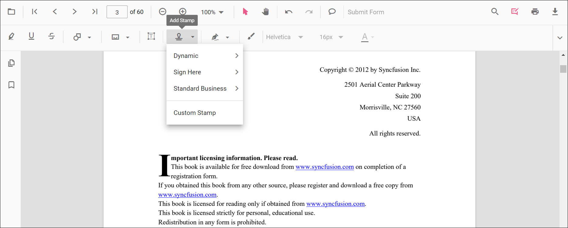 Stamp annotation toolbar