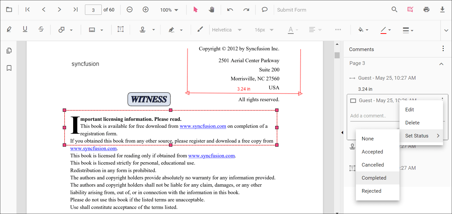 Set status for a comment