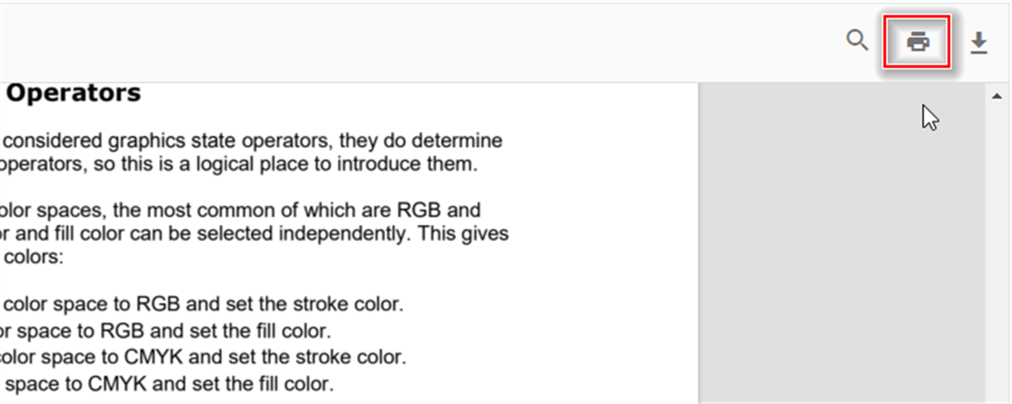Print dialog in the PDF Viewer